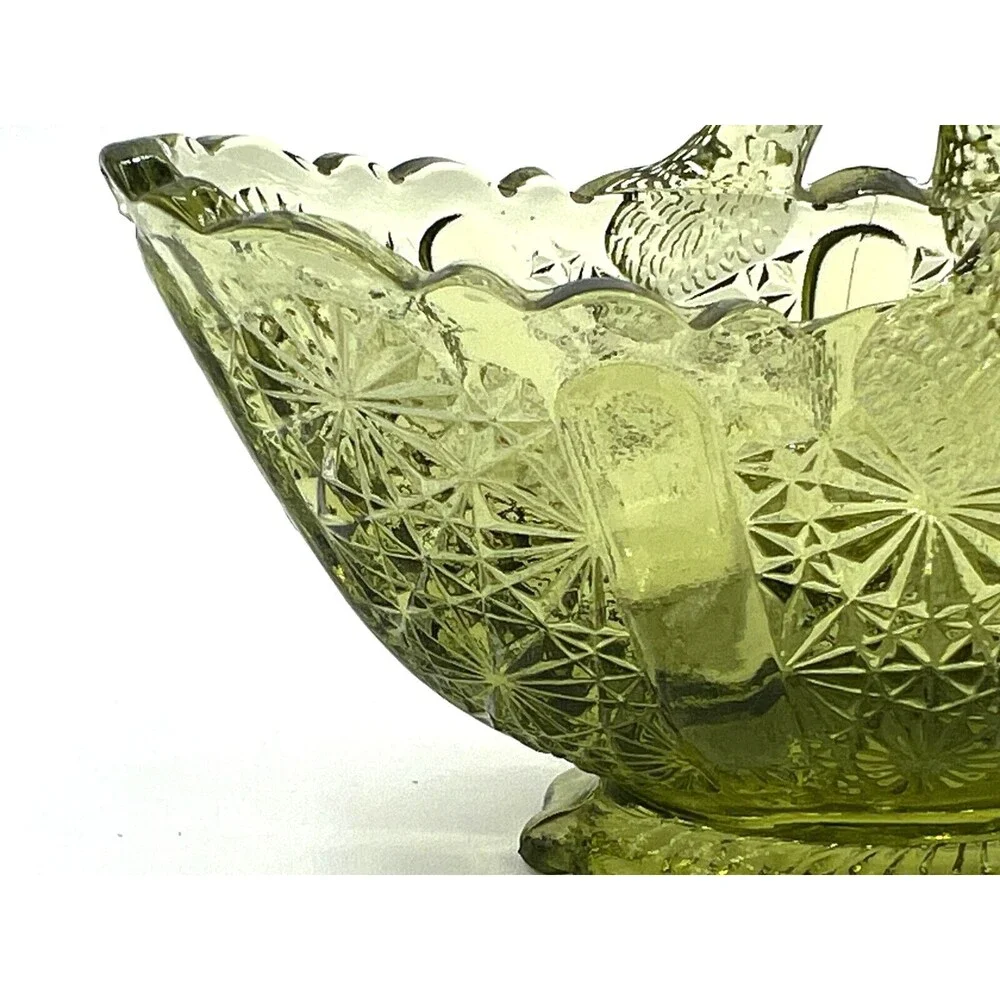 Fenton Art Glass Colonial Green Glass‎ Basket American Classic Twig Handle EUC